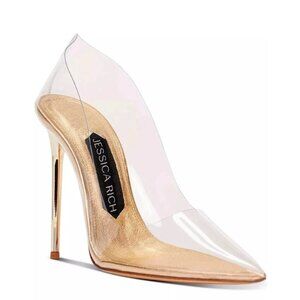 Jessica Rich Clear PVC Pointed Toe Pumps Gold Stiletto Heels EU 37 US 6.5–7